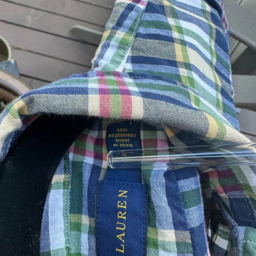 Ralph Lauren Mens Medium Plaid Button Down Short Sleeve Casual Shirt